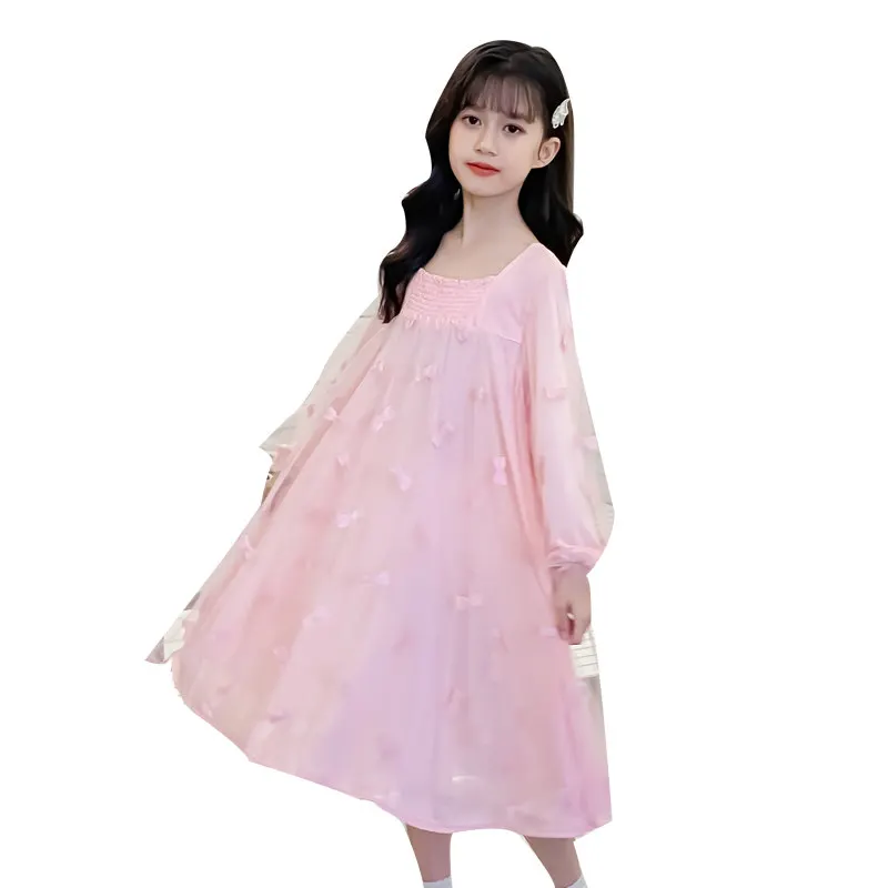 

Новая весенне-летняя женская ночная рубашка принцессы с длинным рукавом Длинная домашняя одежда для маленьких девочек сетчатые ночные рубашки с бабочками