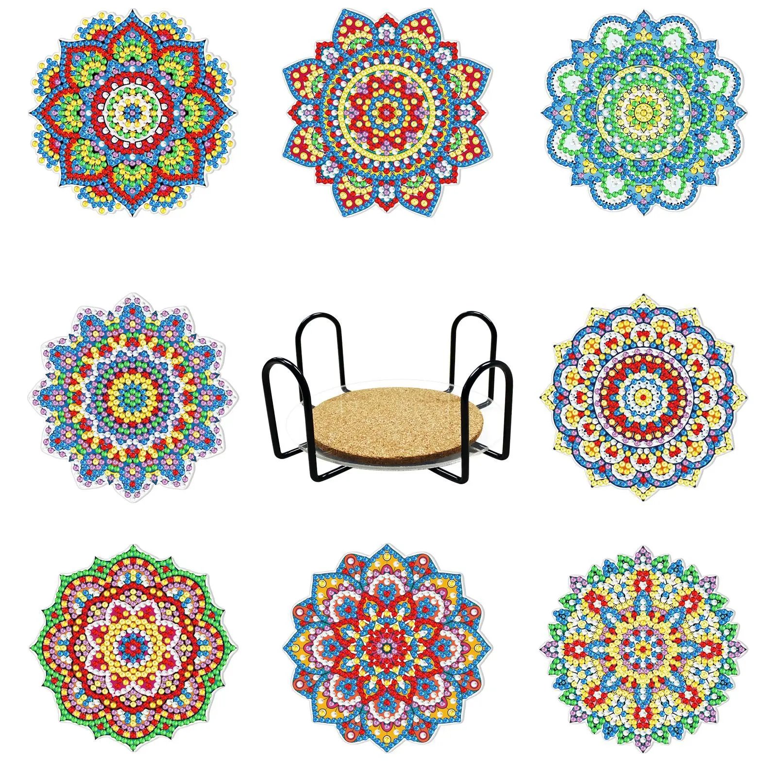 

DIY Diamond Painting Coaster Mandala Diamond Embroidery Coasters With Iron Cup Holder Cork Pad Table Placemat Home Kitchen Decor