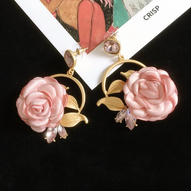 

Raylene Europe and The United States Earrings Temperament Pink Lace Fake Petal Tassel Earrings Super Fairy Flower Earrings