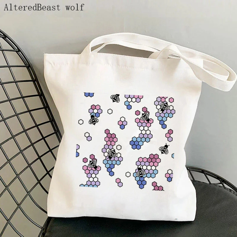 

Women's Shoulder Bag Bigender Pride Bees Kawaii Canvas Bag Harajuku Shopping Shopper Bag girl handbag Canvas Tote Lady Bag