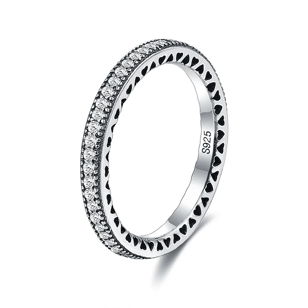 

" Trendy 925 Sterling Silver European Hollow Love Single Row 5A CZ Band Fashion Wedding Rings Jewelry For Women 2022 "