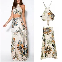 2022 summer new womens dress and crop top stylish elegant floral print drag dress sexy plus size maxi boho beach dresses