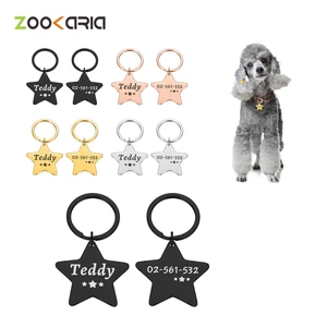 Custom Dog Collars Pet ID Tags Star Stainless Steel Engraved Dog Cat Name Tag Personalized Anti-lost Pendant Metal Keyring