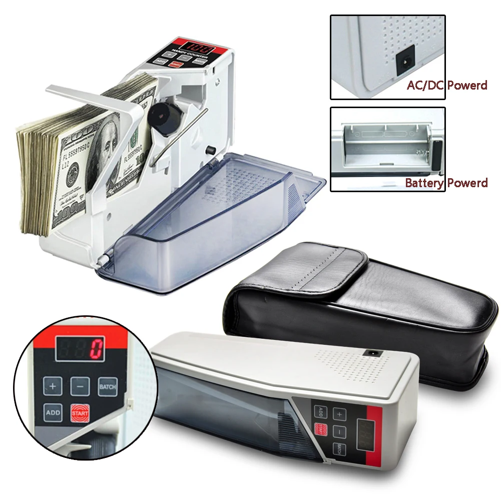 

Handheld Currency Counter LED Display Cash Counting Machine for Banknote Bill Mini Handy Money Counter Battery/Plug with Bracket