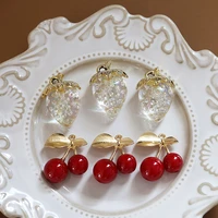 ins cute translucent resin white strawberry red cherry fruit metal pendant for diy handmade making jewelry earring material
