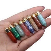 natural stone hexagon pillar agate pendant 8x35mm malachite crystal charm fashion jewelry diy necklace earrings accessories 1pcs