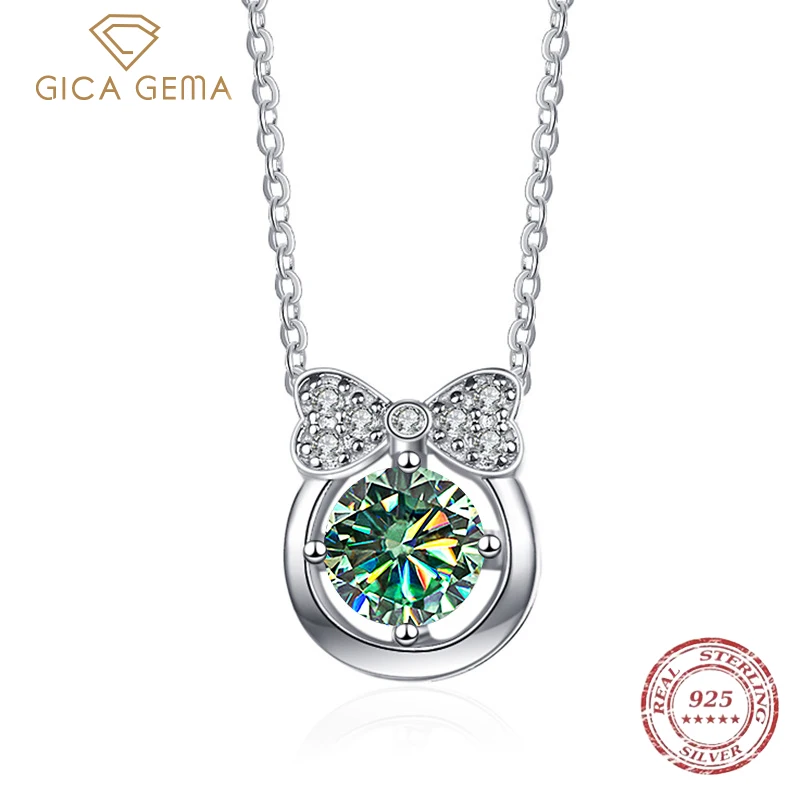 

Gica Gema 1ct D Color Moissanite Bowknot Multicolor Pendant Neckalce 925 Sterling Silver Necklace For Women Wedding Party Gift
