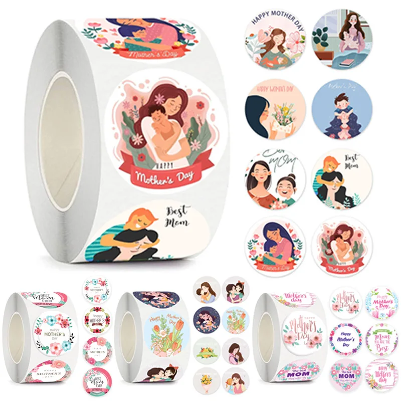 

500pcs Happy Mothers Day Stickers 1inch Thank You Stickers Scrapbooking for Holiday Gifts Cards Decor Envelope Sealing Stickers