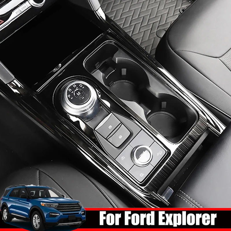 

For Ford Explorer U625 2020 2021 2022 stainless steel Console Gear Shift Panel front water cup holder Cover Interior Accessories