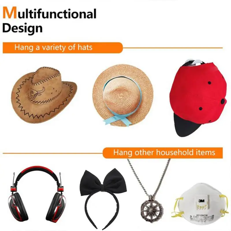 

No Drilling Cap Holder Self Adhesive Wall Mounted Hat Rack Minimalist Design Baseball Caps Hook Multi-function