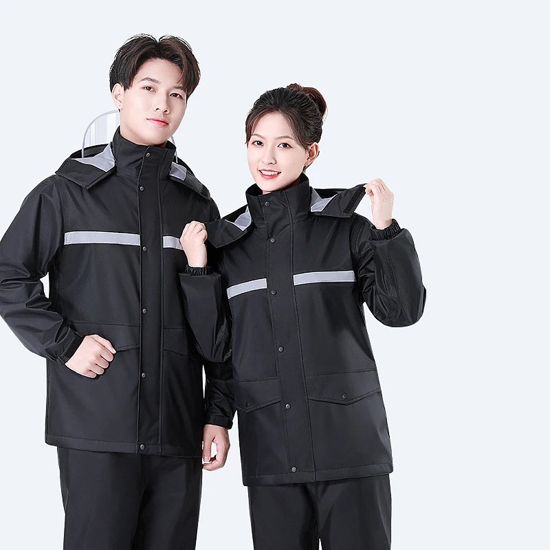 

Motorcycle Cycling Raincoat Jacket Men Women Waterproof Tarp Rain Coat Pants Suit Reflective Black Impermeable Rain Gear AH50YY