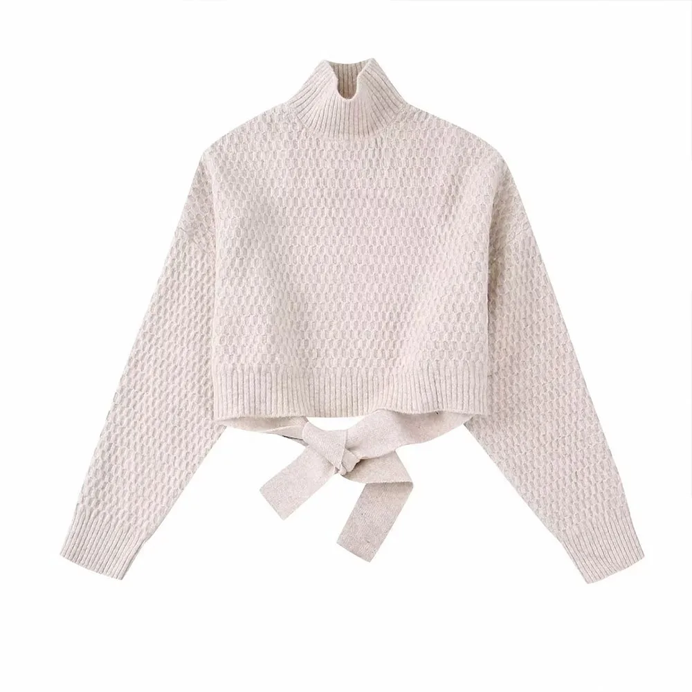 

Новинка весны от BER & OYS & ZA2023, женская модная универсальная трикотажная одежда на шнуровке с открытой спиной и высоким воротником