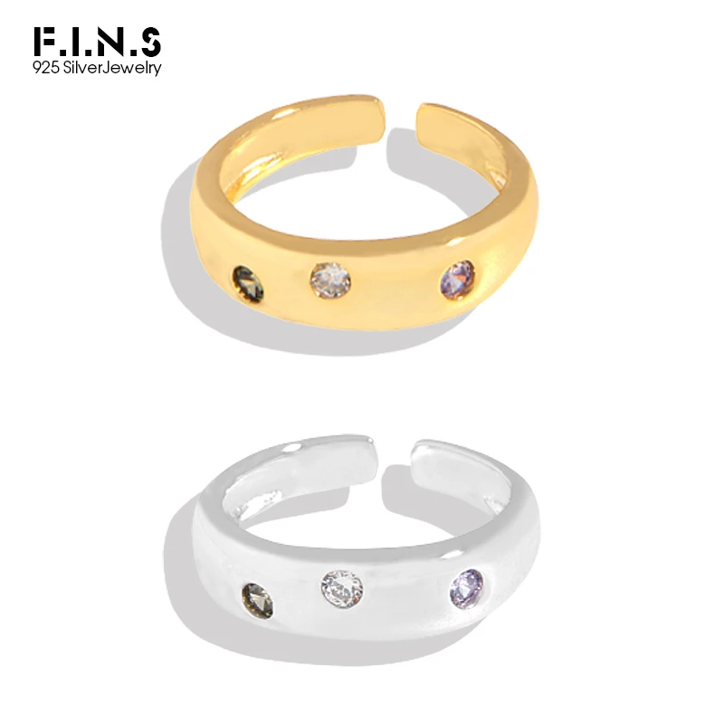 

Минималистичное Золотое кольцо F.I.N.S из стерлингового серебра 925 пробы с цирконием, с гладкой поверхностью, лаконичное открытое изящное сере...