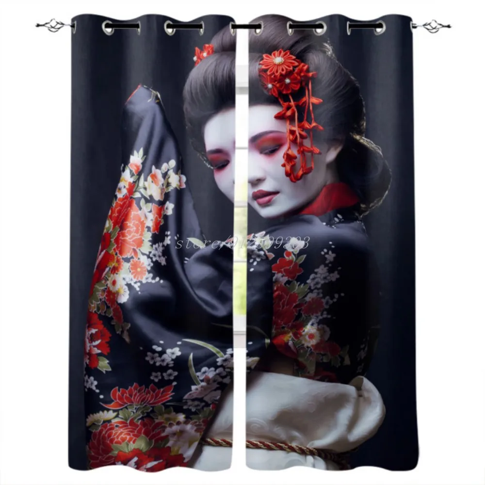 

Japanese Woman Red Sakura Kimono Curtains For Living Room Window Curtain For Bedroom Modern Interior Home Decoration