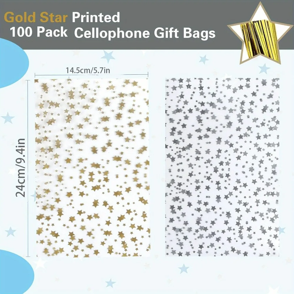 

Прозрачные целлофановые пакеты с принтом «Звезды», упаковка из 100 штук