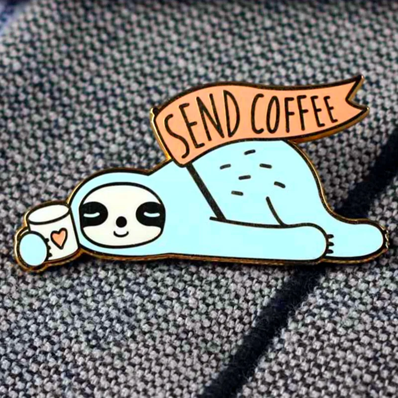 

Cartoon Send Coffee Sloth Drink Coffees Enamel Brooch Pin Brooches Lapel Pins Badge Jacket Jewelry Accessories Fashion Gifts