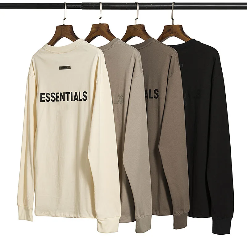 

2021 High Quality ESSENTIALS Letter Print T-Shirts Men Women Long Sleeve Pure Color T Shirts Hip Hop High Street Oversize Tee FG