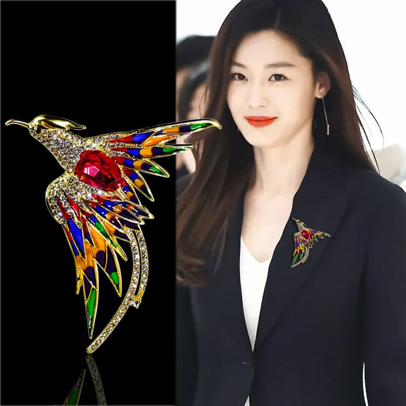 Модная роскошная женская брошь в виде феникса с искусственными кристаллами, элегантная красочная металлическая брошь для девушек, свадебная бижутерия, Подарочная брошь