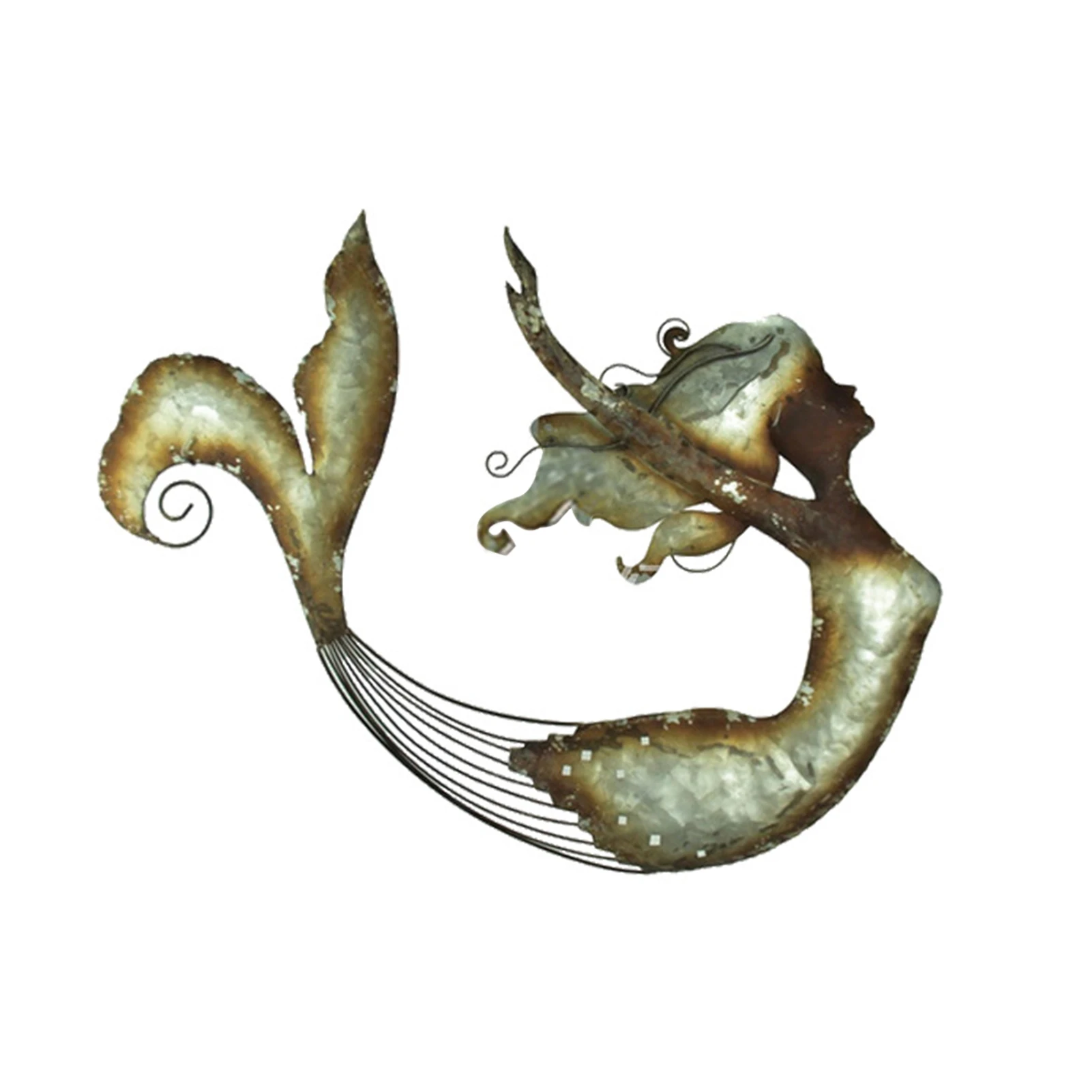 

Mermaid Metal Art Wall Decor Garden Wrought Iron Handmade Mermaid Creative Craft Panels Household Hanging Decoration Ornament