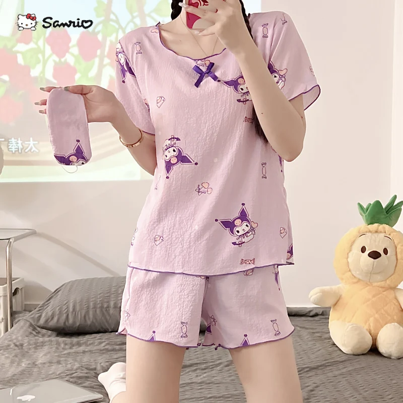 

Korean Cute Girl Summer Pajamas Kawaii Sanrio Kuromi Cinnamoroll Anime Gentle Casual Thin Women Home Wear Pajama Set Gift