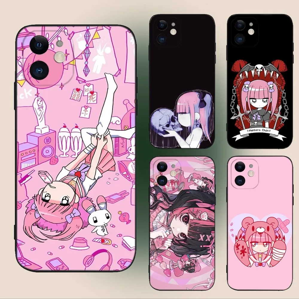 M-MenheraS Chan Comic Phone Case For iPhone 16 15 14 13 12 11 Plus Pro Max XS X XR SE Mini 8 7 Soft Silicone Black Cover
