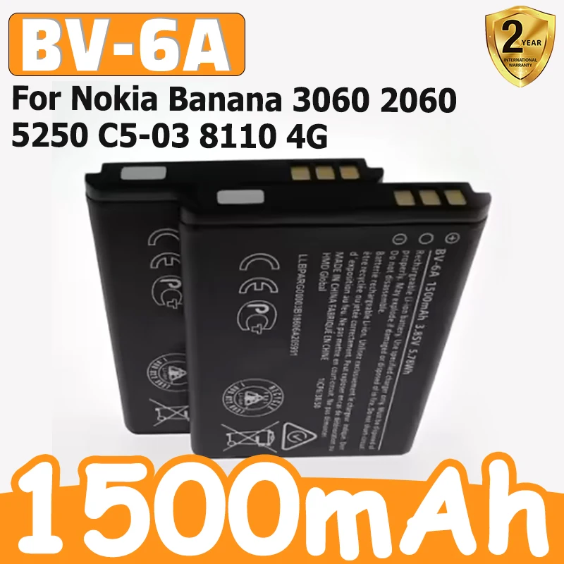Фото 1 шт. новый высококачественный аккумулятор 3,85 В 1500 мАч BV 6A BV-6A BV6A для мобильных телефонов Nokia Banana 3060 2060 5250 C5-03 8110 4G №1