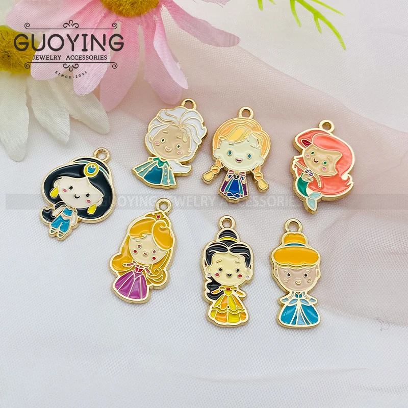 10pcs Alloy Enamel Charm Cute Princess Series Pendant Earrings DIY Designer Handmade Jewelry Accessories Keychain Charms