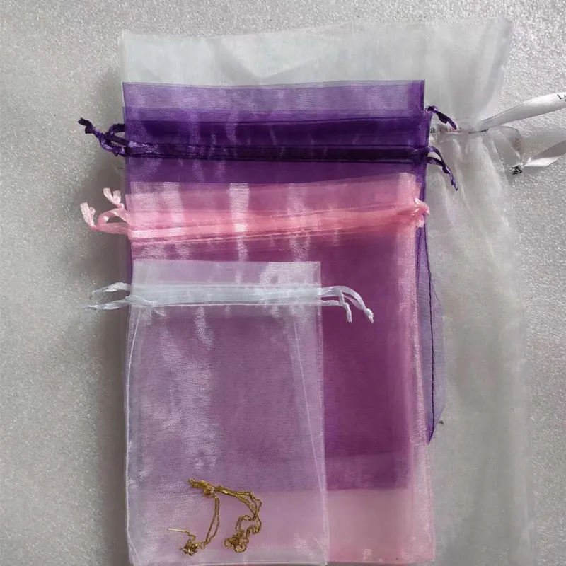 

50pcs Tulle Sheer Gauze Element Jewelry Bags Packing Drawable Organza Bags Wedding Gift Bags Sachet Christmas Gift Bag 6*8cm