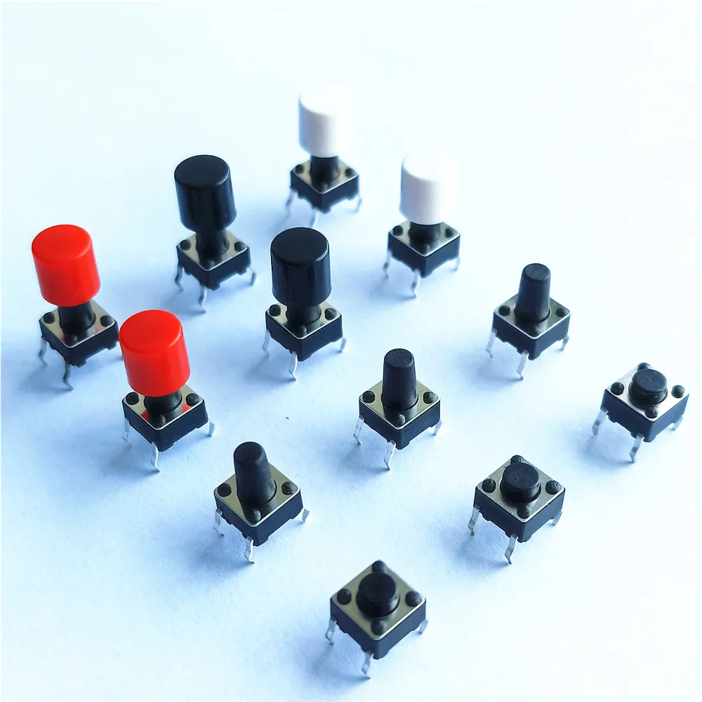 

20pcs/lot 6x6mm 10Sizes 0.1A 4PIN Tactile Tact Push Button Micro Switchs Plastic Caps Direct Plug-in Self-reset DIP Dropshipping