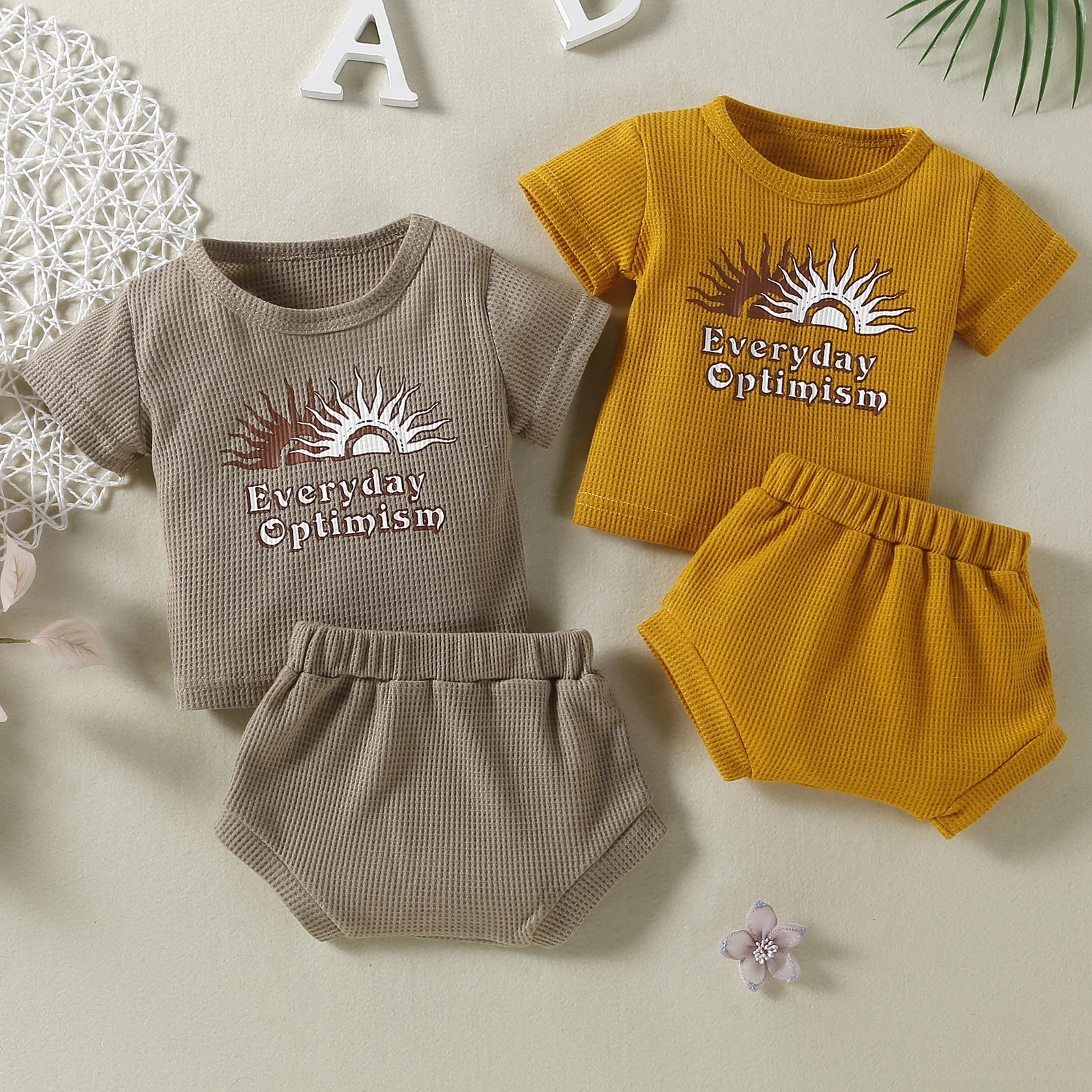 

Toddler Girl Boy Casual Outfits Suits Comfortable Soft Short Sleeve Sun Letter Print T-shirts with Elastic Waist Shorts