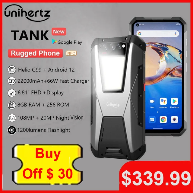 Unihertz TANK Larger Battery Rugged Smartphone 22000mAh Night Vision 108MP G99 8GB 256GB Android 12 Unlocked Mobile Phone 1