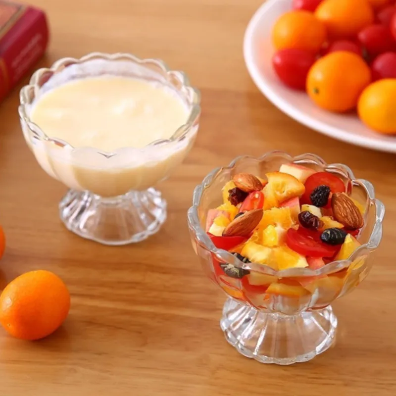 

1pc Dia 9 x 7.5cm Height Glass Dessert Goblet Ice Cream Bowl Small Salad Plate Transparent 3.5inch