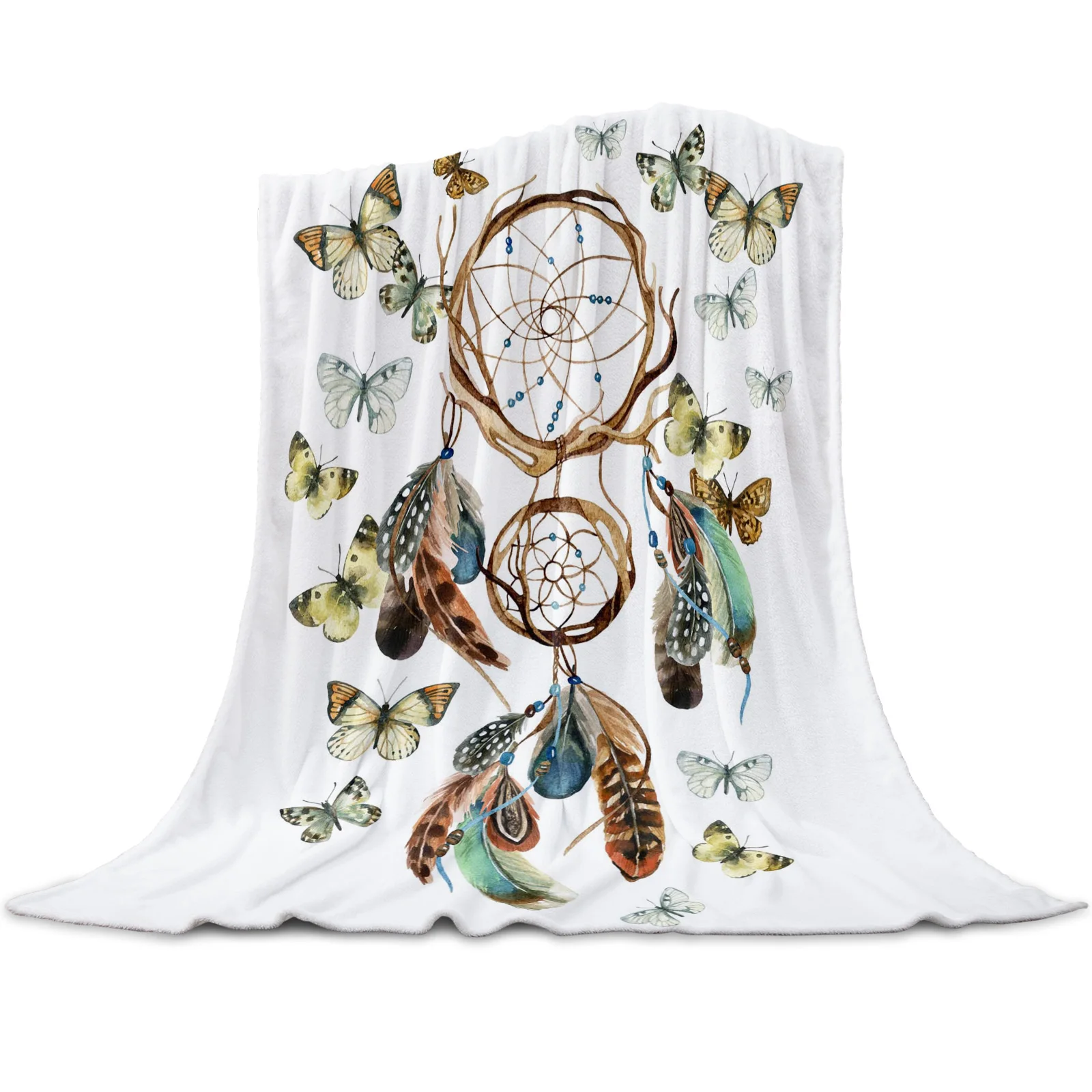 Dream Catcher Feather Butterfly White Flannel Blankets For Sofa Beds Bedding Room Soft Fleece Blanket Bedspread Home Textile
