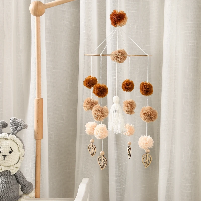 Wooden Babies Bed Bell Toys Assembly Rattles Bracket Newborns Bracket Mobile Hanging Rattles Toy Sheep Doll for Kids Gifts