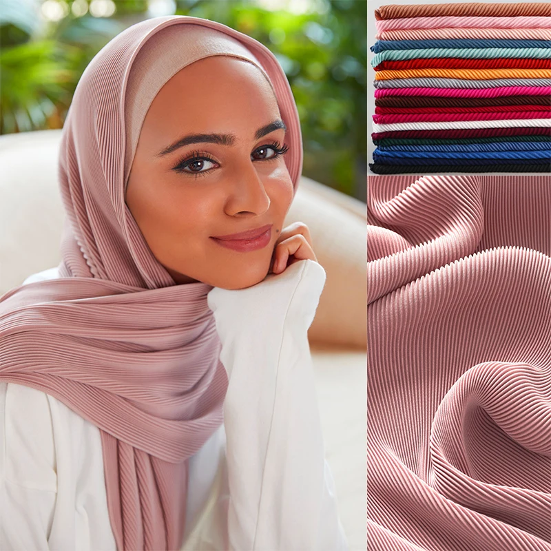 

2022 Women Muslim Crinkle Hijab Eid Gifts Fashion Solid Soft Long Muslim Scarves For Women Plain Cotton Wraps 90*180cm Islamic