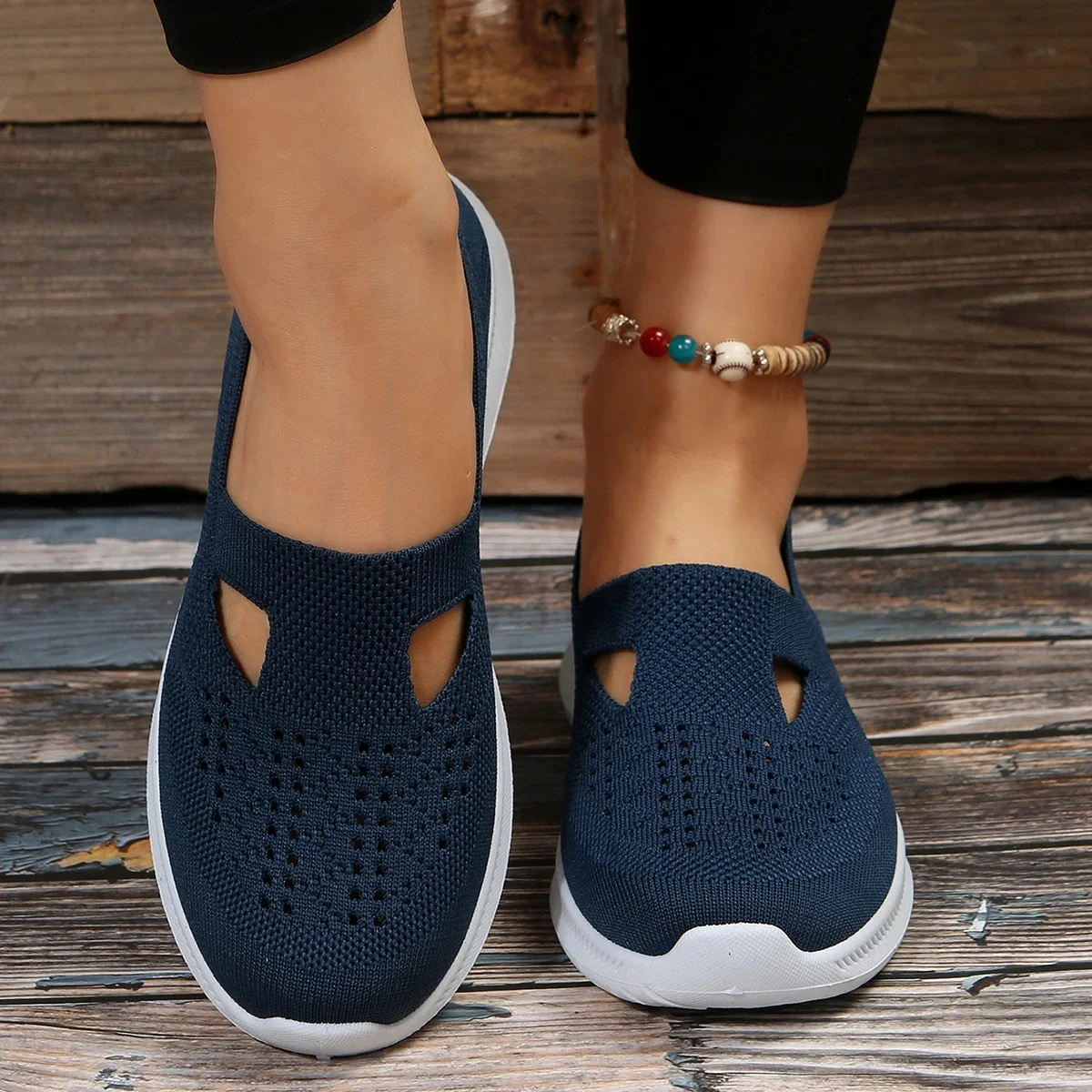 

Soft Bottom Knitted Flat Shoes for Women 2023 Summer Breathable Mesh Slip On Sneakers Woman Non Slip Light Casual Loafers 36-42