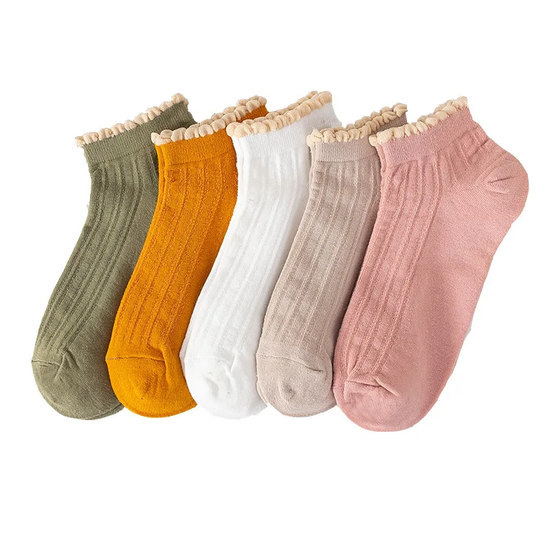 5 Pairs/Lot Cartoon Cute Cotton Low Sock Women Summer College Style Ankle Short Socks Girls Casual Breathable Street Thin Socks