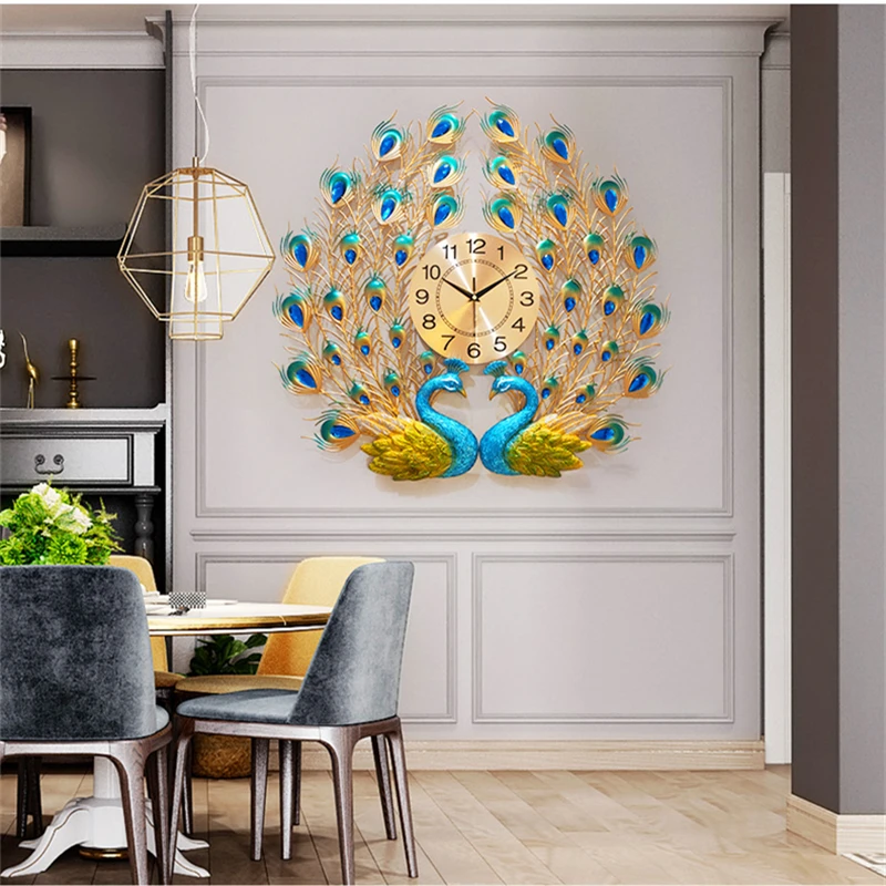 

Peacock wall clock living room home fashion creative clock mute simple decoration wall clock European clock front decoration