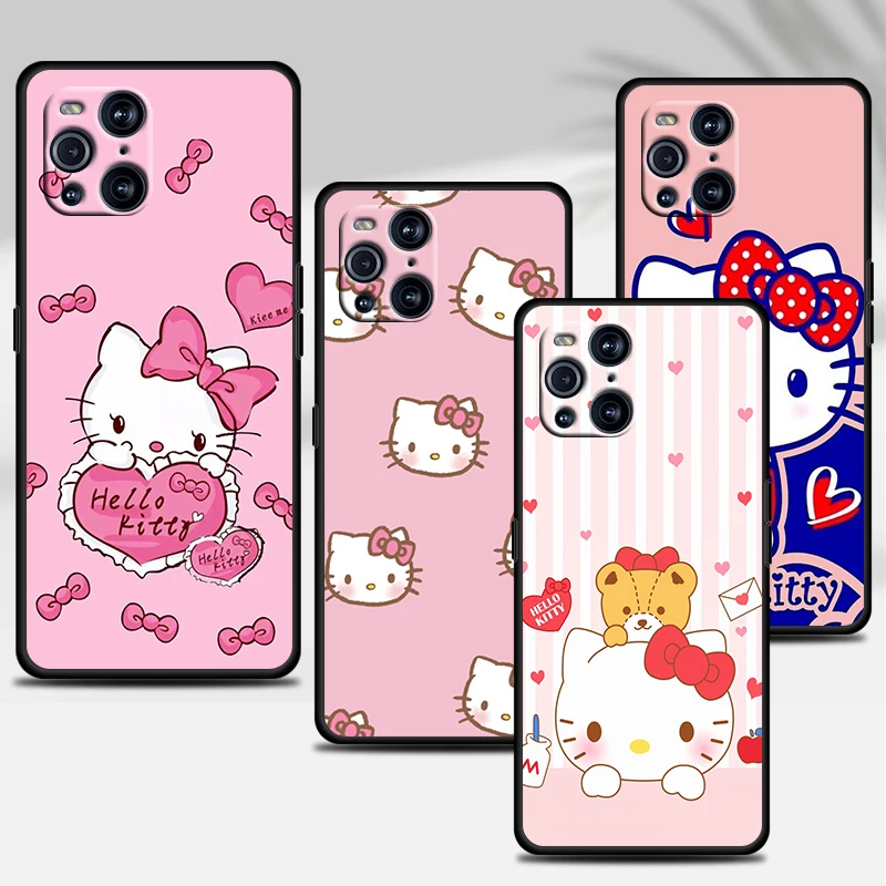 

Anime Girls Hello Kitty Black Phone Case For OPPO GT Master Find X5 X3 Realme 9 8 6 C3 C21Y Pro Lite A53S A5 A9 2020 Cover