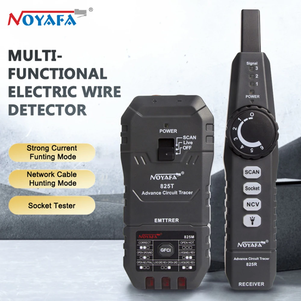 NOYAFA NF-825 Underground Cable Locator Anti Interference Cable Tracker High&Low Voltage Electric Wire Detector Cable Finder