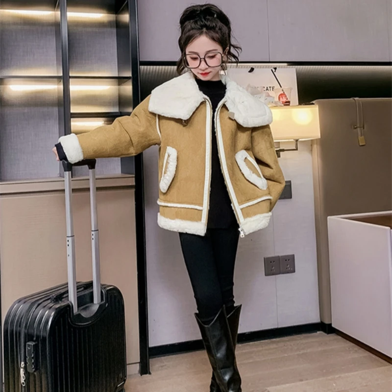 

Girls Coat Jacket Winter Cotton Windbreak 2023 Beautiful Warm Plus Velvet Thicken Teenagers Outwear Children's Clothing