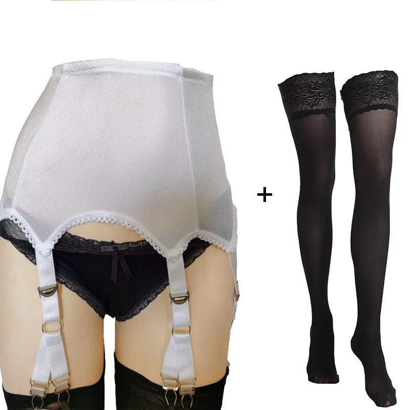 Vintage Suspender Belt Sexy Women Garter Belt with Lace Stockings Retro High Waist Suspender 6 Straps 12 Claws Lingerie Set