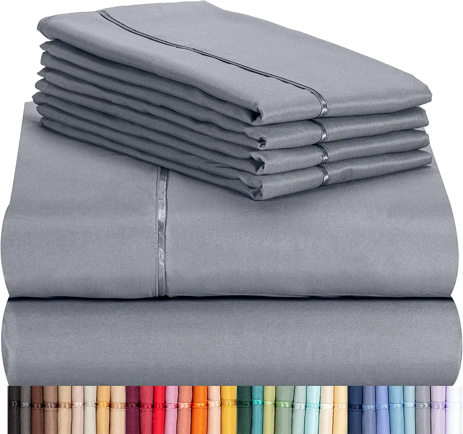 

Luxclub Cooling 6 Piece Microfiber Bed Sheets & Pillowcases, Queen - Silver, High Thread Count 1800 Series, Extra Deep Po