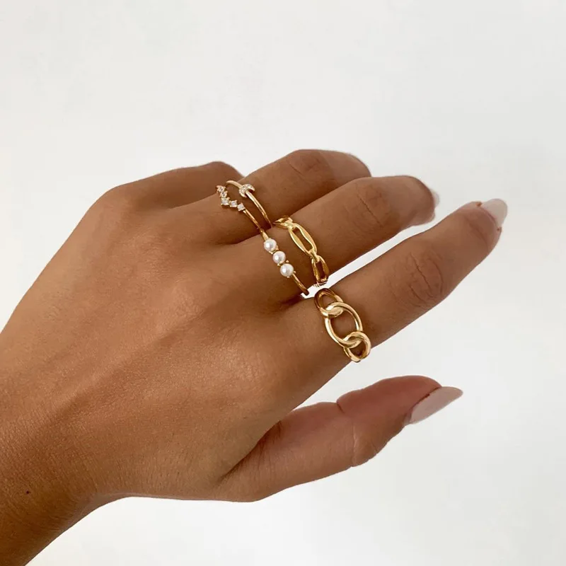 

5 Pcs/set Zircon Finger Rings Minimalist Smooth Geometric Metal Rings for Women Girls Party Jewelry