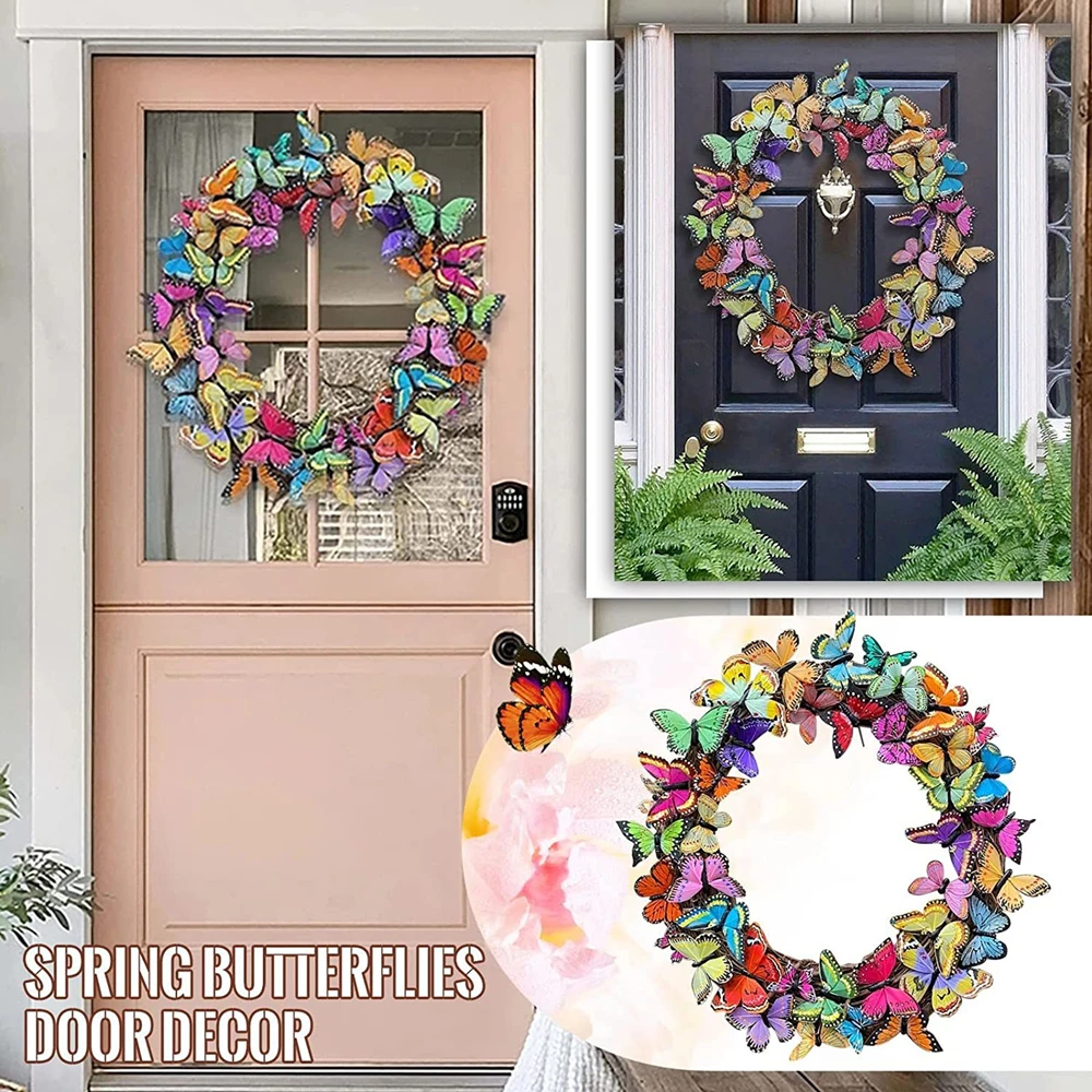 

Spring Butterfly Wreaths Decoration Summer Front Door Hanging Ornaments Garland Artificial Butterfly Fluttering Wedding Decor