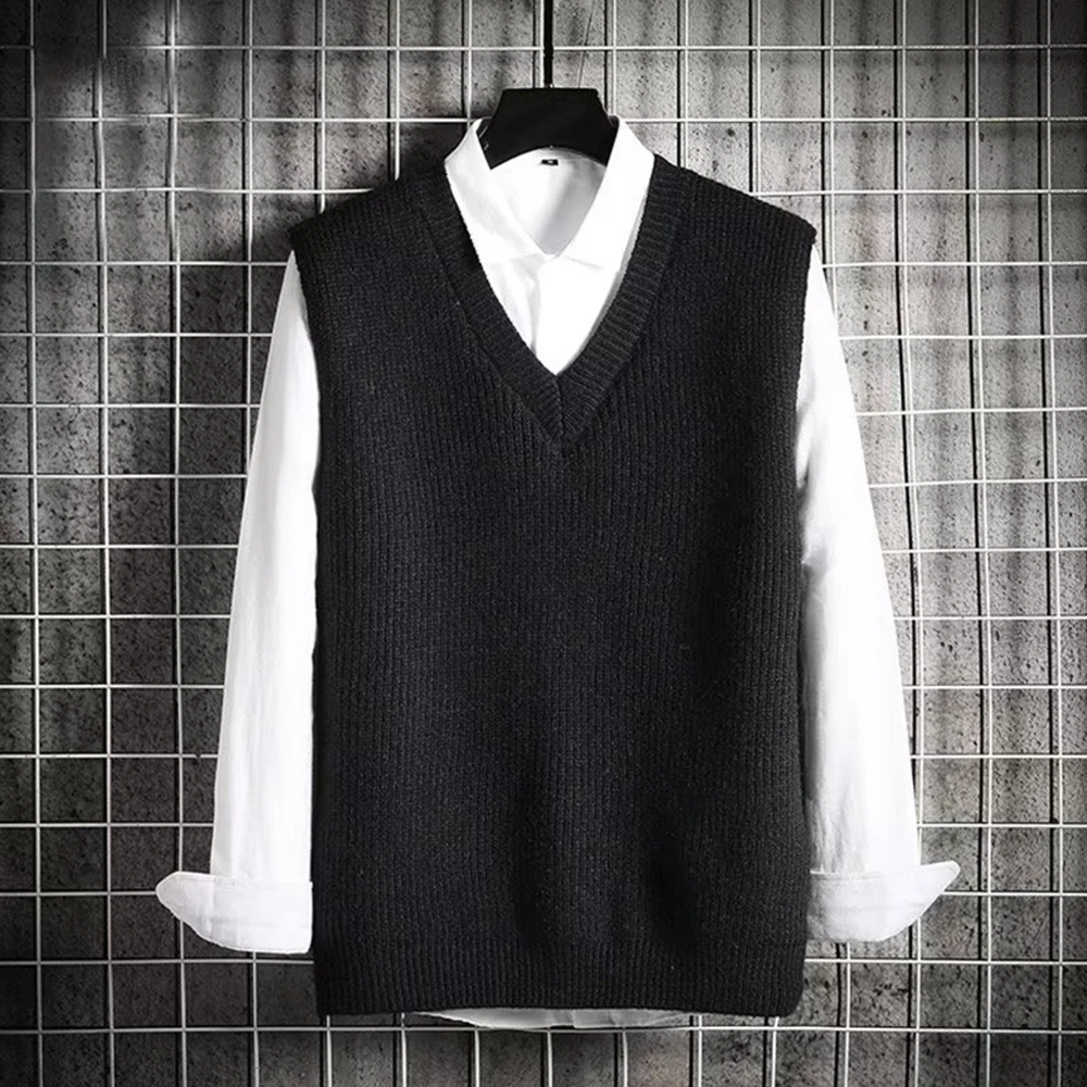 

Fashion Men Sleeveless Knitted Gray Home M~2XL Outer Wear Pullover Spring Tops V-Neck Vest Warm Winter Acrylic