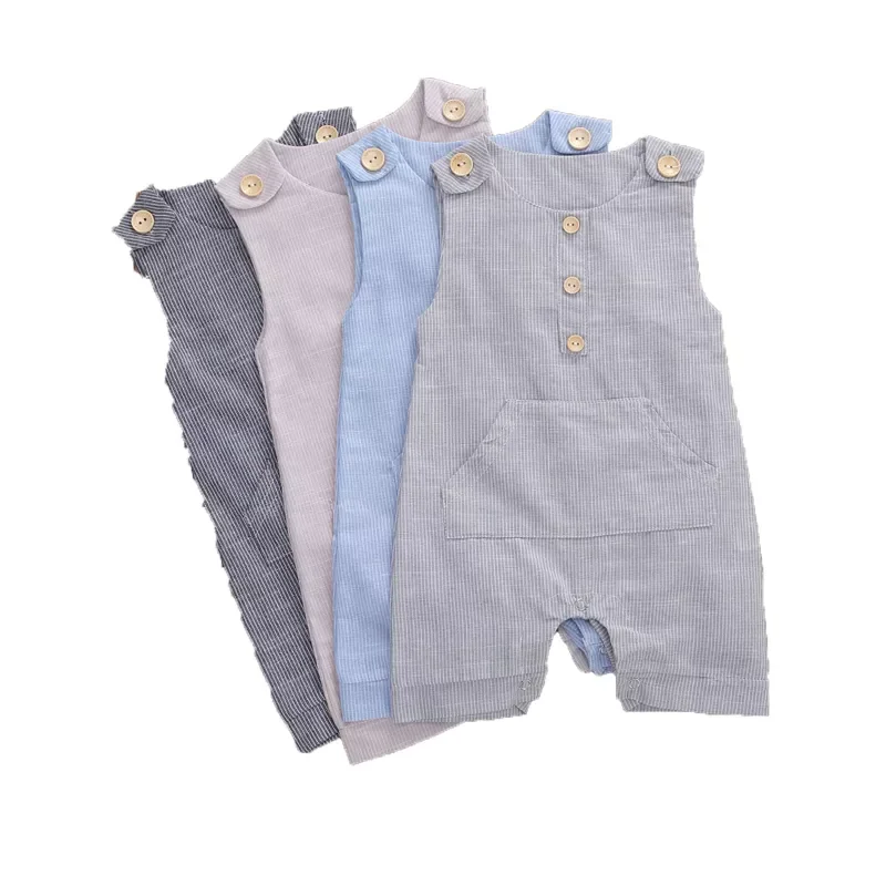 Baby Summer Clothing Newborn Baby Boys Buttons Striped Romper Fashion Sleeveless Romper Cotton Linen Jumpsuit