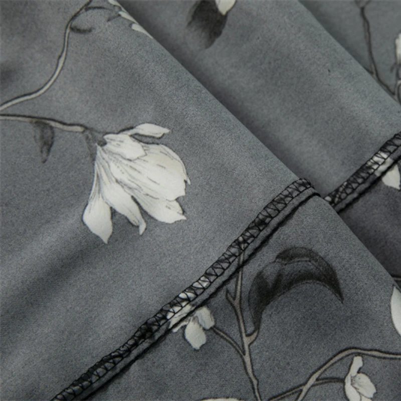 AIIOU Ice Silk Women Sexy Robe Kimono Black Flower Print Nightgown Bathrobe Home Costume Pajamas Sleepwear with Panties |