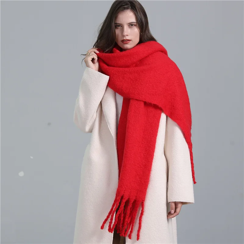 

Luxury Solid Color Women Pashmina Winter Scarf Classic Long Tassel Cashmere Long Shawl Thicken Warm Blanket Lady Neckerchief