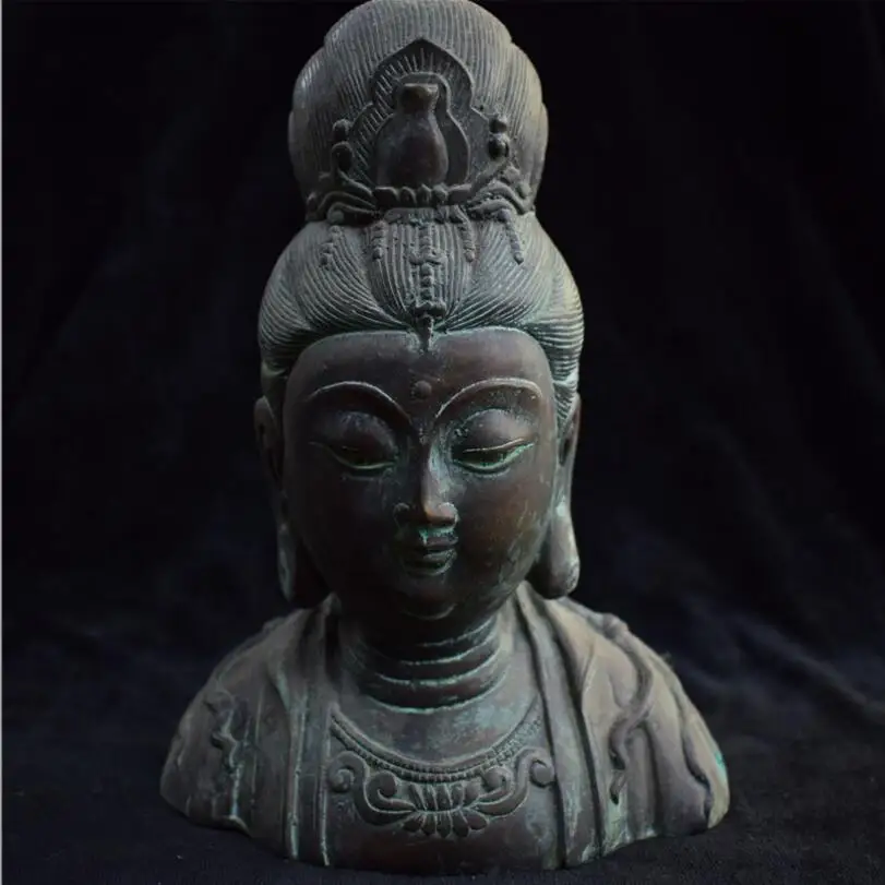 

Copper Statue Manufacturer direct sale antique bronze ware Guanyin Bodhisattva GuanShiYin bronze bust Buddha with gilded bron